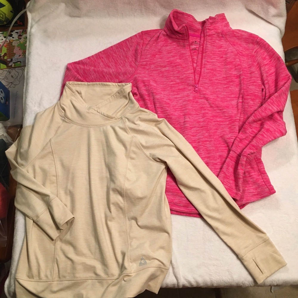 Gerry & St Johns Bay Active Pullover Bundle Womens L Pink Cream Fleece Thumbhole